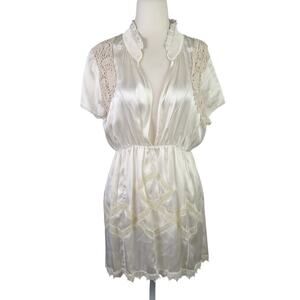 Hale Bob cream silk satin babydoll tunic top L